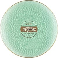 Vista 6 de [Rosa martillado con borde dorado paquete de 4] Platos de presentación de 13'' rosa martillado con borde dorado de plástico resistentes desechables