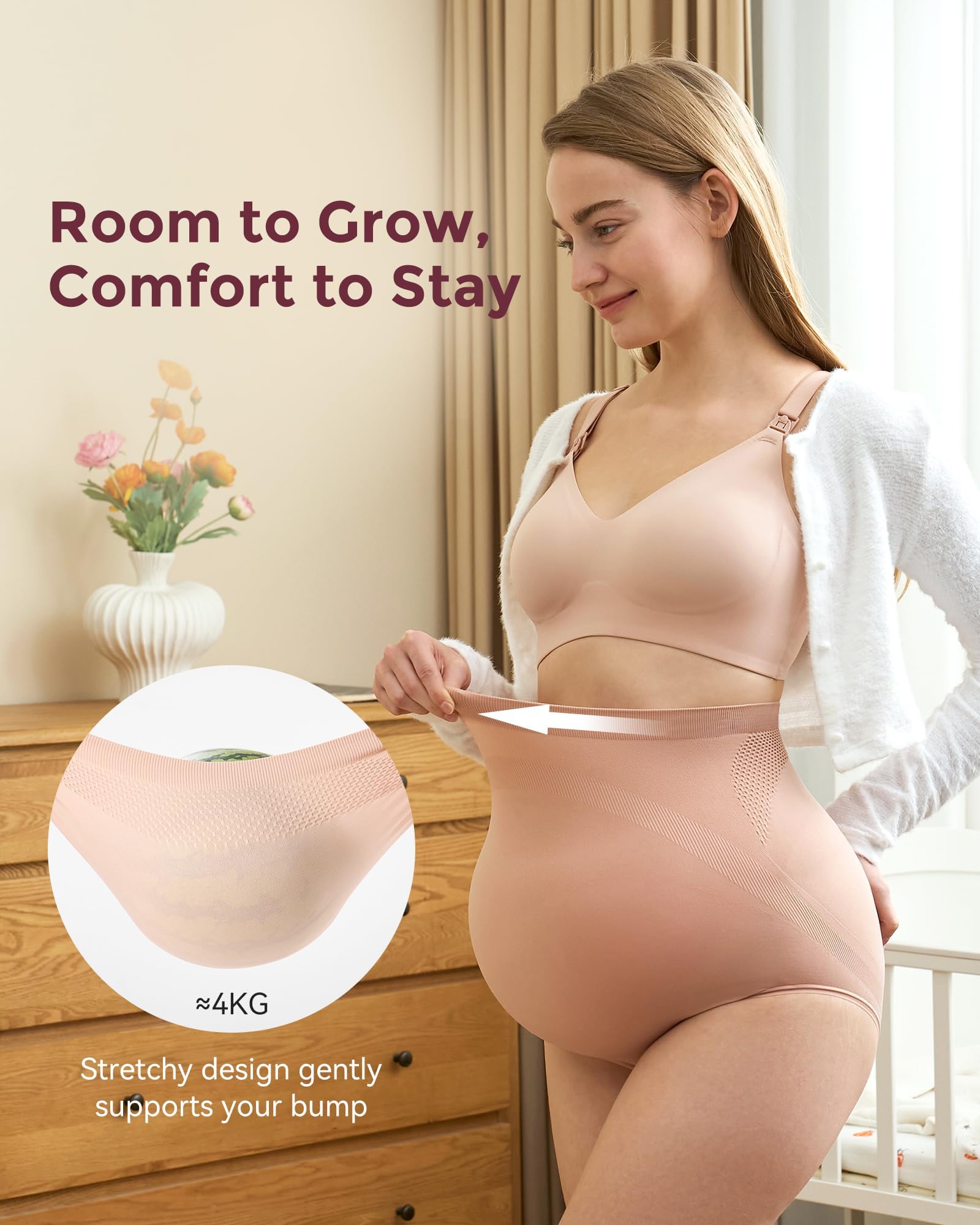 Momcozy Biancheria intima premaman da donna, a vita alta, morbida, senza cuciture, taglio a pancia, 5 pezzi