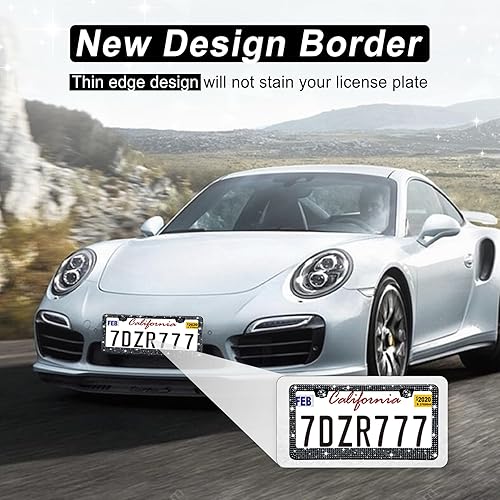 Miniatura 5 de Amiss Marco de matrícula brillante para mujer, 1 paquete de diamantes de imitación hecho a mano de cristal de acero inoxidable de alta calidad,