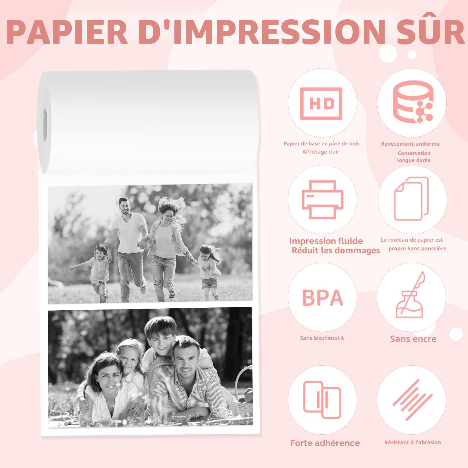 Papier Thermique pour Appareils Photo Instantanés 57 mm x 500 mm 15 Bobines