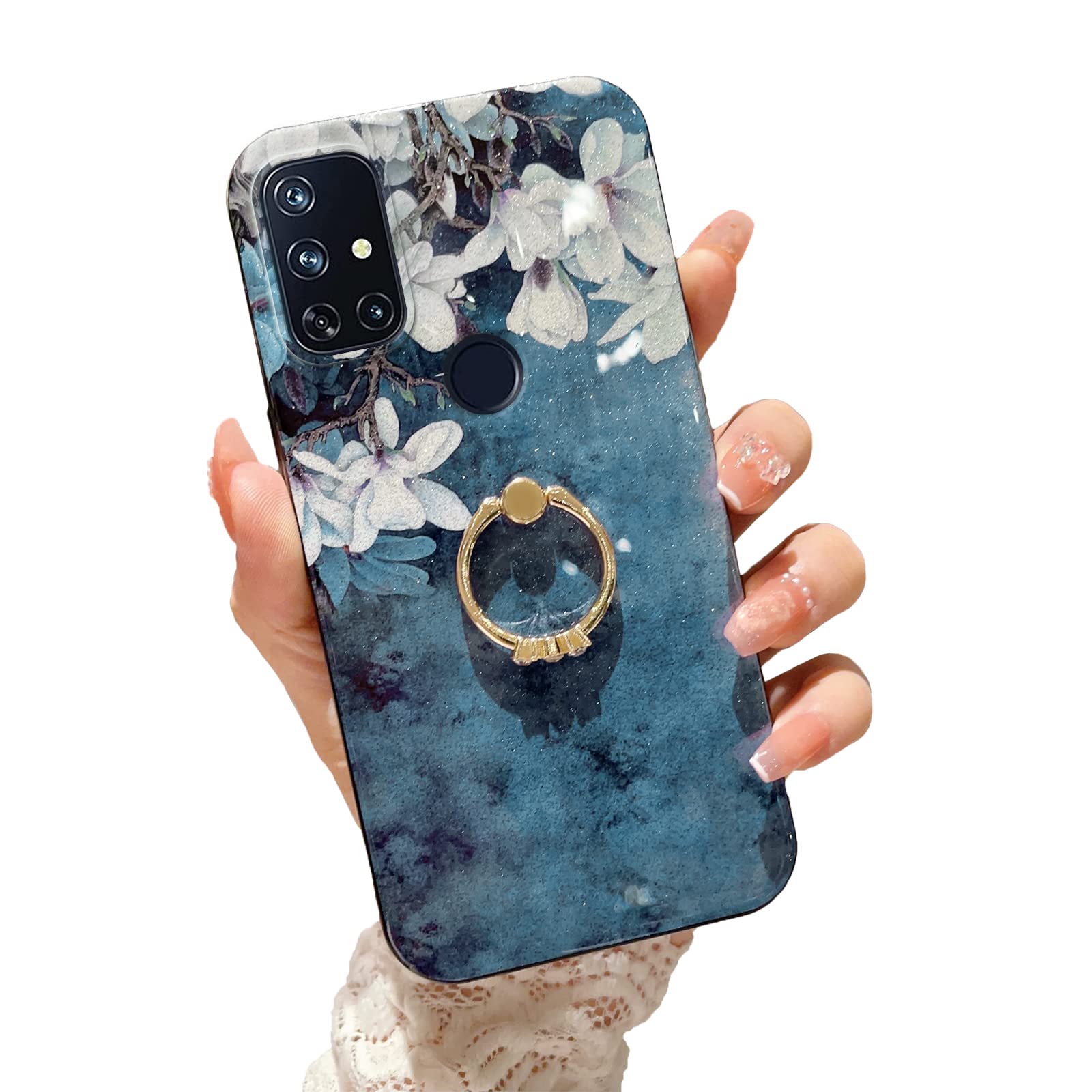 Custodia PKQTOP Per OnePlus Nord N10, Con Fessura Porta Carte E Supporto, Rosa E Motivi Floreali - 4