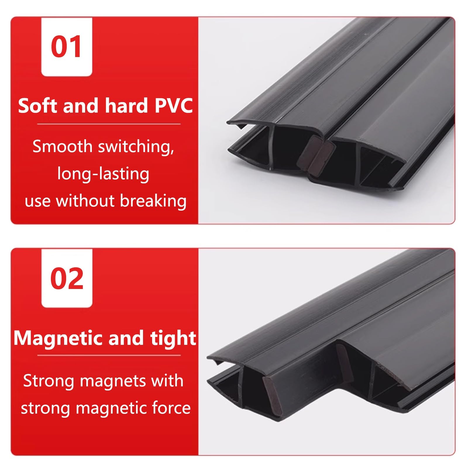 Duschtürdichtung Seitlich Magnet Kann Miteinander Verbunden Werden Geeignet für 8/10 Mm Duschdichtung Gebogen Schwarz 110 Cm Länge aus PVC-Material(A,8mm)