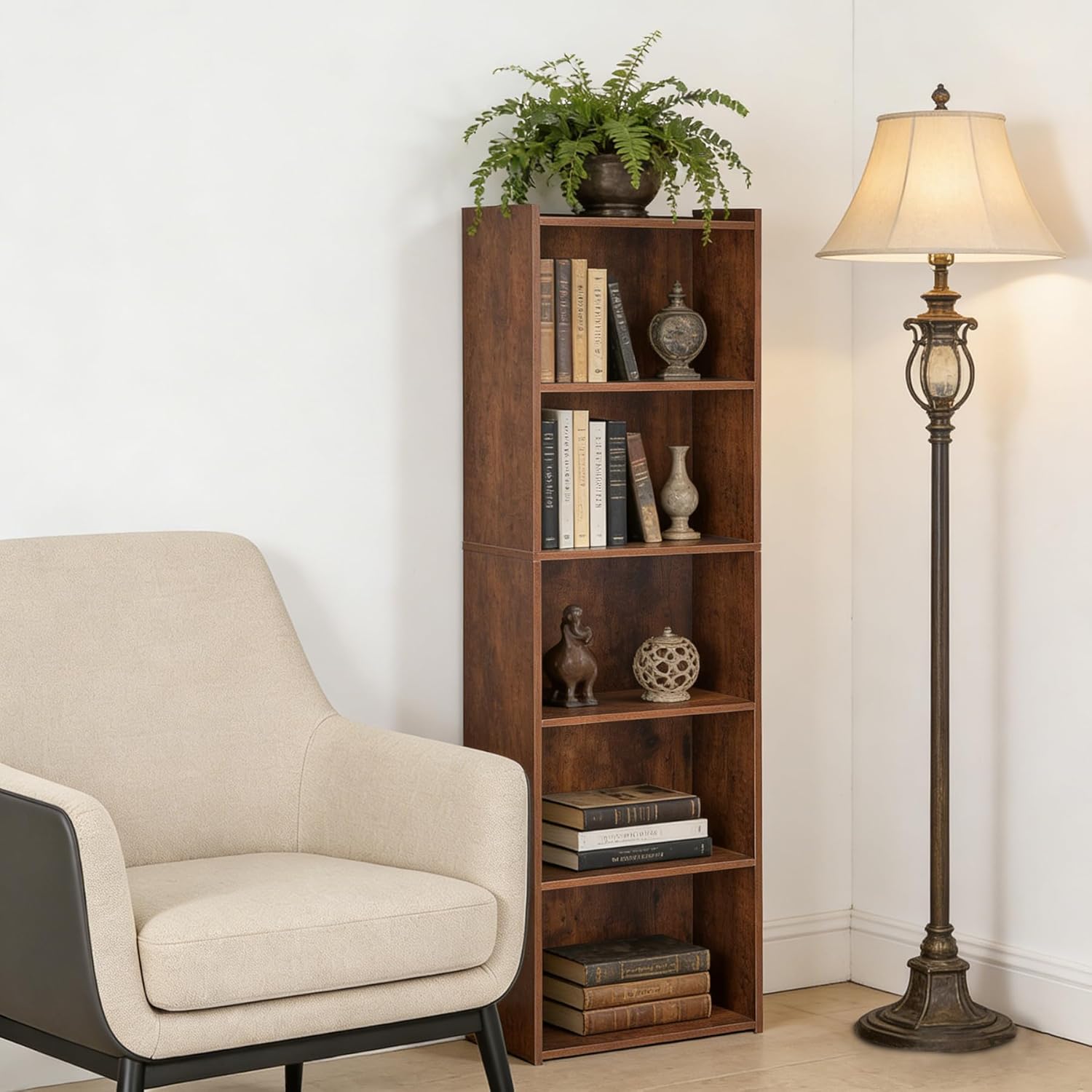 ZENY 5-Tier Shelf Bookcase, Freestanding Wood Storage Display Open Bookshelf for Home Office (Rustic Brown)