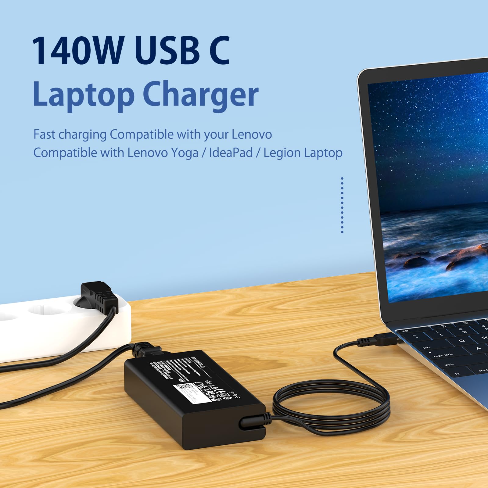 Chargeur 140W 135W USB C Alimentation pour Lenovo Yoga IdeaPad
