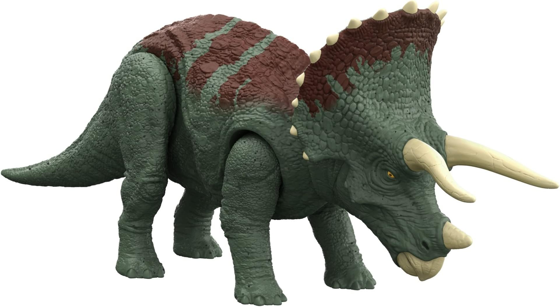 Jurassic World Dominion Roar Strikers Triceratops Dinosaur Action Figure with Roaring Sound and Attack Action, Toy Gift Physical & Digital Play