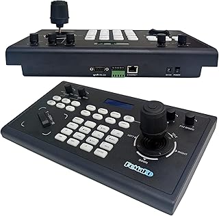 FoMaKo PTZ Controller PoE IP PTZ Camera Controller with 4D Joystick for Broadcast and Professional Video Conferencing Camera, RS232 RS485 LCD Screen PTZ LAN Streaming Keyboard (Black)