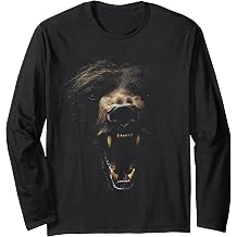 Graphic Animal Design WIth A Bear On It Black Bear Brown Long Sleeve T-Shirt
