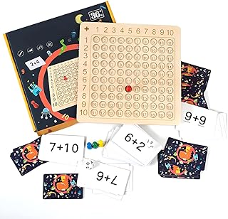 Wooden Math Addition Board, Montessori Counting Toy, Math Table Board Game, Learning & Educational Preschool Blocks Board for Toddlers Kids Over 3 Years Old