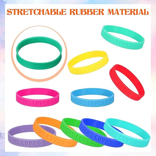 Miniatura 4 de Jerify 200 pulseras de silicona con texto en inglés "Jesus Loves You", pulseras cristianas a granel con versículos bíblicos, pulseras de goma