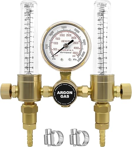 Caudalímetro regulador de argón/CO2 de doble salida para soldador TIG MIG 60 SFCH - Conexión de entrada CGA 580 y conexión de salida de 5/8 "- 18RH