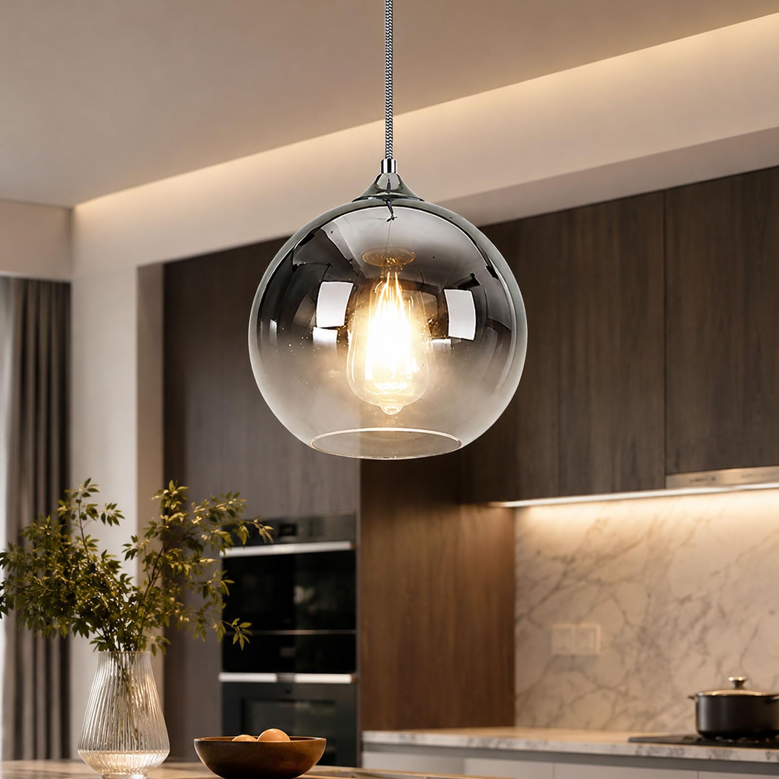 Lampada A Sospensione Globe 20 CM, Mini In Vetro Con Cavo Regolabile, Attacco E27, Luce Calda 3000K, Collegamento Diretto, Per Isola Cucina, Sala Da Pranzo, Camera, Lampadina Inclusa