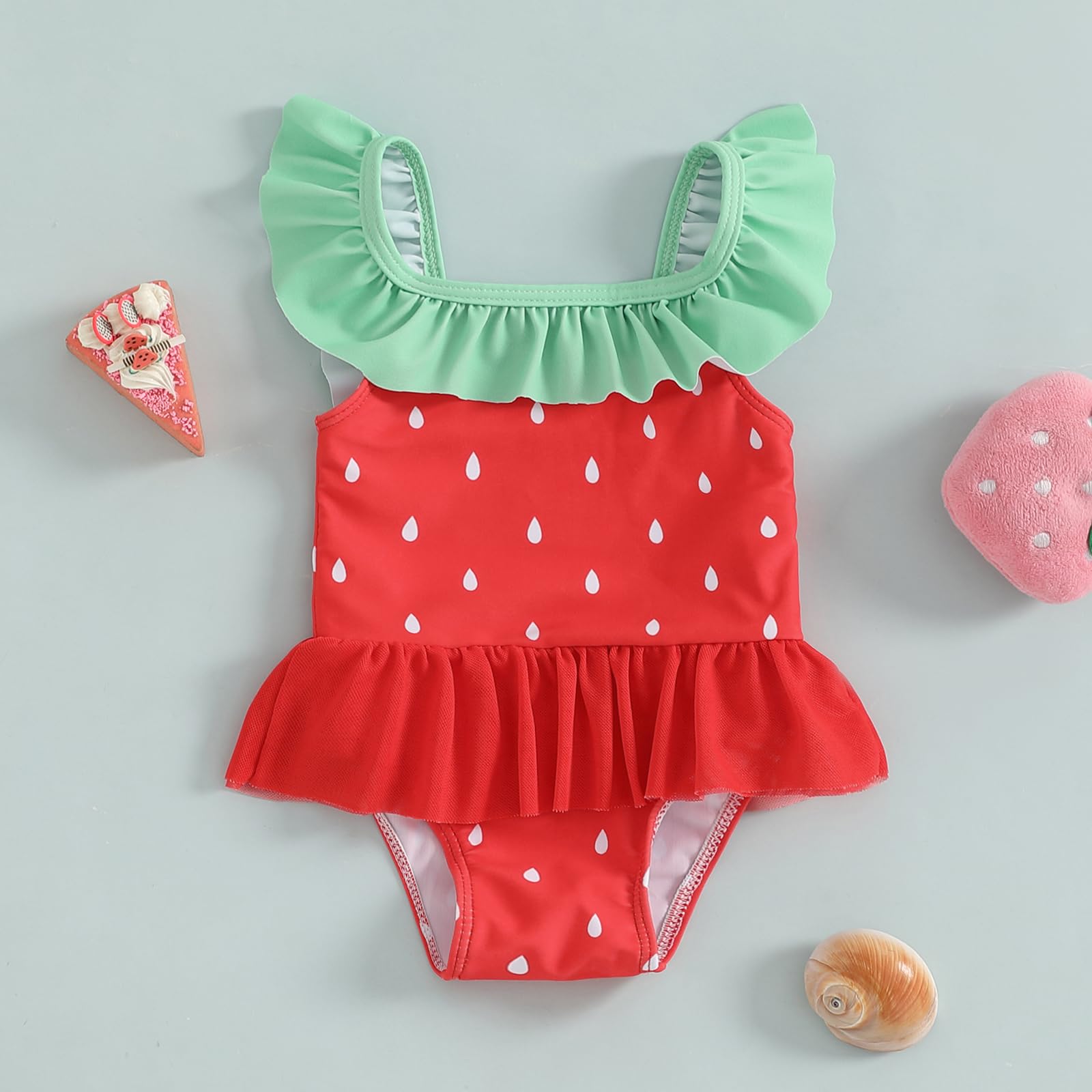 KMBANGI Toddler Baby Girl Swimsuit Ruffled Strawberry Sleeveless Swimwear One-Piece Baby Girl Bathing Suits 0-3Y (Red, 18-24 Months)
