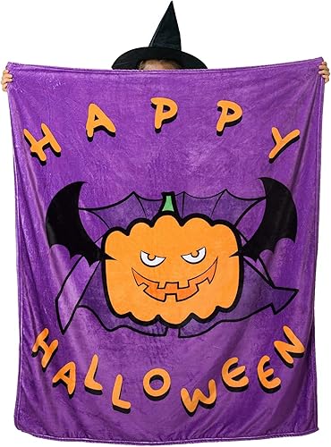 Miniatura 1 de Vessia Manta de Halloween para adultos y niños, manta de calabaza púrpura para sofá, cama, 300GSM linda manta divertida de dibujos animados, regalo