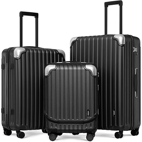 LEVEL8 Grace Luggage Sets Hardshell Suitcase with Wheels, Sturdy Large Suitcase Tsa Lock 20 Inch Expandable Carry on 24 Inch 28 Inch Checked Luggage, 3-Piece Set (20/24/28), Black - Black - 3-Piece-Set(20/24/28)