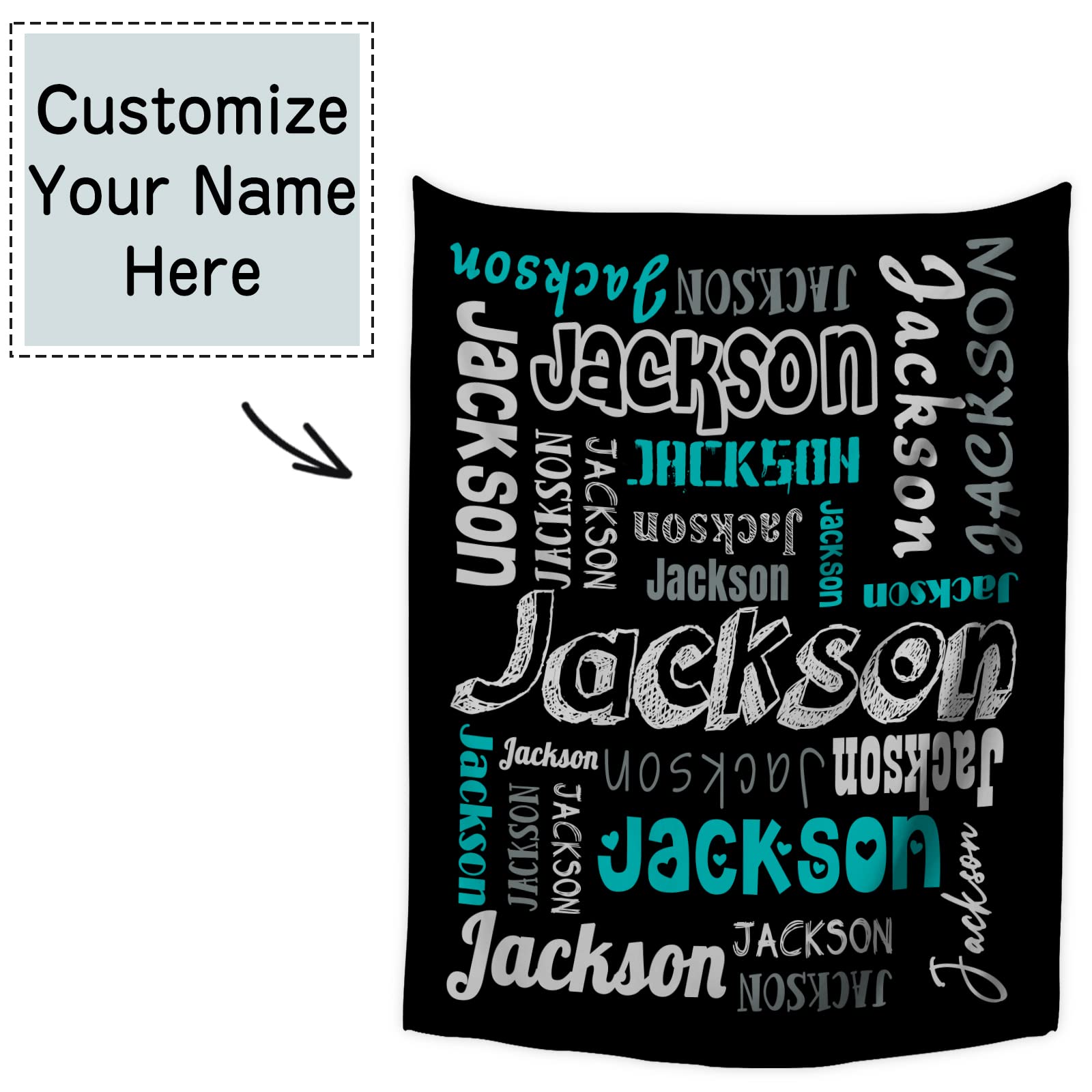 SIMIEEK Custom Blanket Personalized with Name Text, Customized Flannel Throws Blankets for Baby Adults Kids Birthday Valentines Day Gift, 30x40 Inches Inches, Black