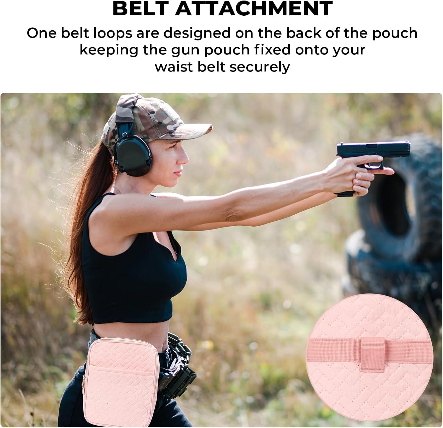 Soft Gun Carry Case Concealed Carry Gun Pouch Soft Pistol Case for Women, Waist Belt Pistol Holster Cross Body Gun Bag for Shooting, Hunting, Target Sports - Pink - Image 6