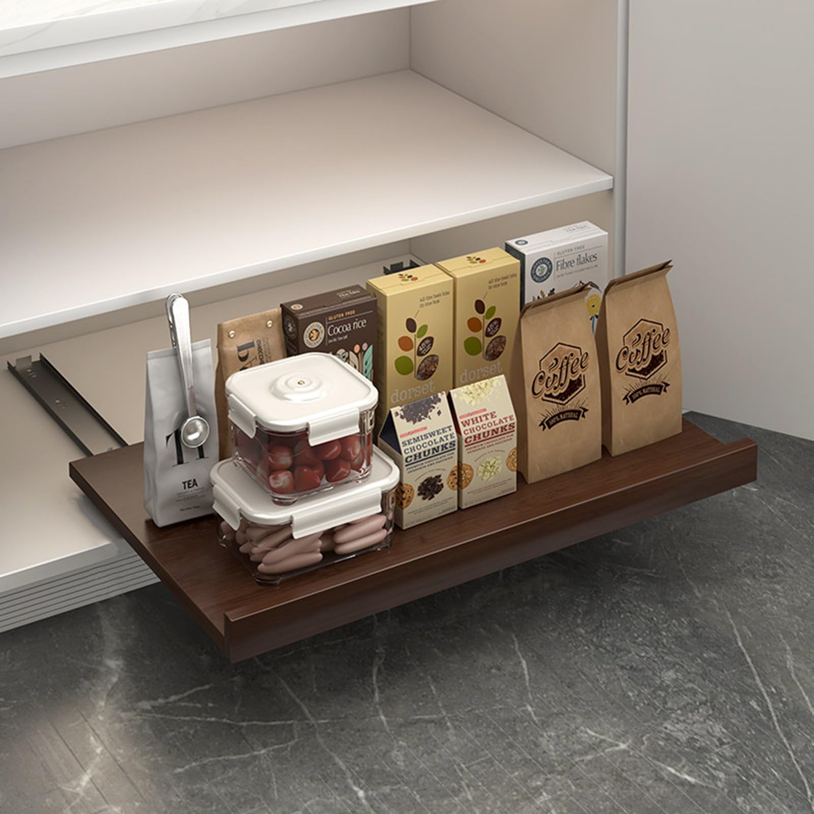 Push to Open Cajon Cajón Oculto para Zócalo de Cocina, Almacenamiento Ahorra Espacio bajo el Mueble, Cajones de Fácil Acceso con Guía Push to Open(Walnut,WxD–60x30cm(23 5/8x11 3/4"))