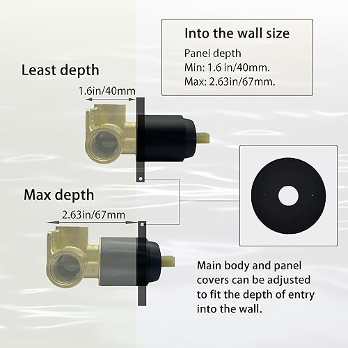 Miniatura 4 de Válvula mezcladora de ducha, kit de moldura de válvula de mango de ducha redondo de una sola función, color negro mate, grifo de ducha de montaje en