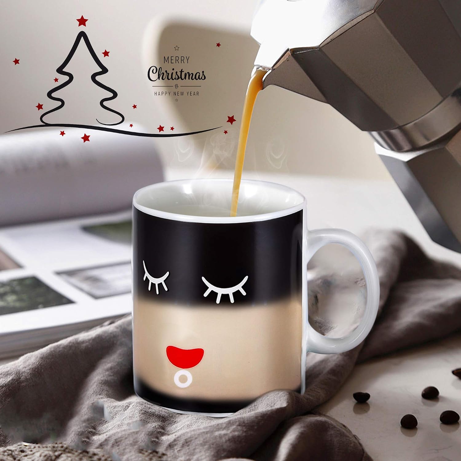 IPOW 2 Pack Color Changing Coffee Mugs [12 Oz], Funny Magic Mugs Exchange Christmas Gifts for Women Men Adults Kids, Unique Holiday Heat Sensitive Mugs, Hot Chocolate Mugs Gift Set of 2