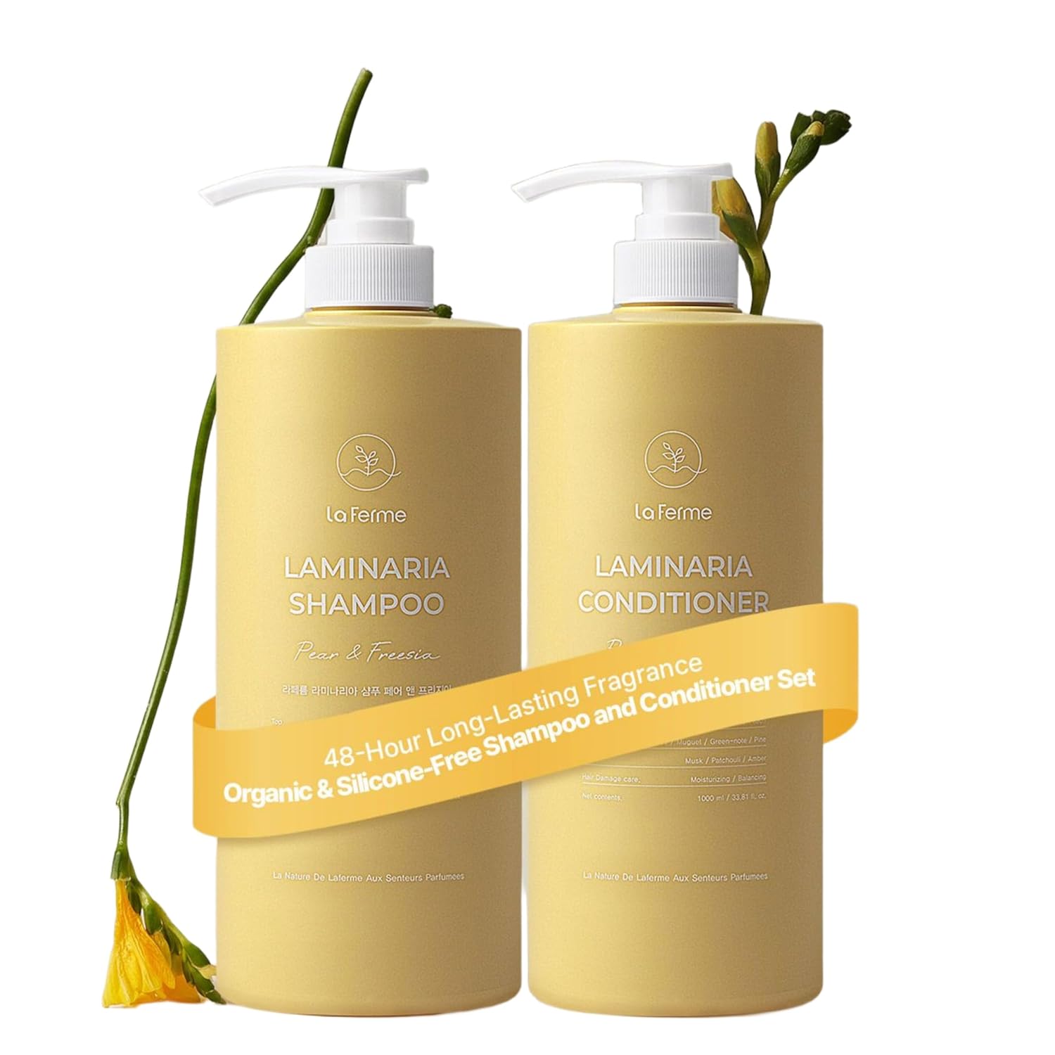 laferme Laminaria Shampoo & Conditioner Set Pear & Freesia with Organic Ingredient | Sulfate & Praben free Korean haircare Hydrating for Dry & Damaged Hair 33.8 FL OZ