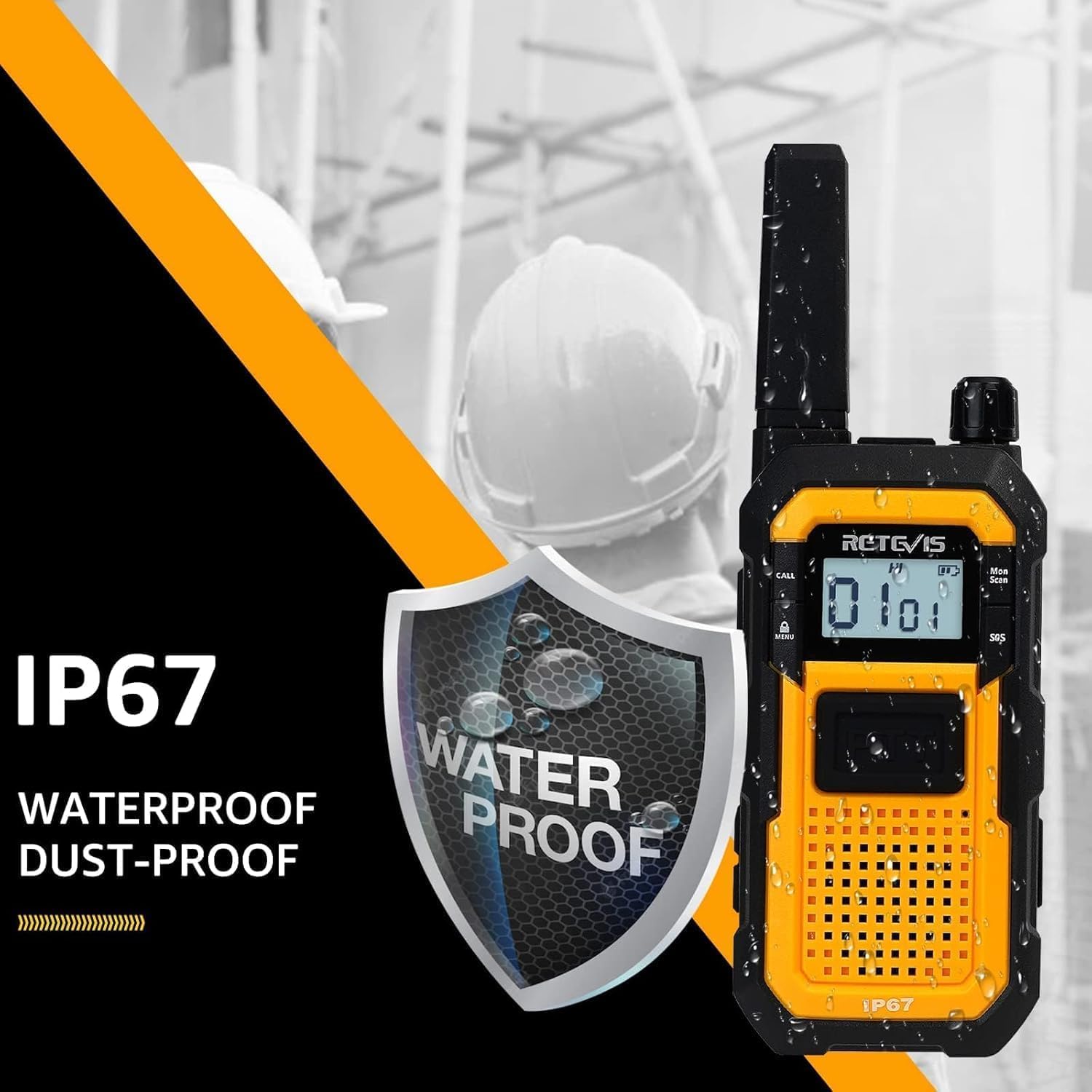 Retevis RB48 Walkie Talkies Long Range, 2 Way Radio with Shoulder Mic, IP67 Waterproof, 2000mAh, Vibration Reminder, Emergency, NOAA,MIL-STD-810H, Heavy Duty Two Way Radios (4 Pack) - 2