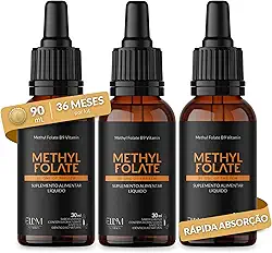 Vitamina B9 Metilfolato em Gotas Sublingual 30 mL ELLYM NUTRITION Sabor Laranja O Ácido Fólico Auxilia na Formação do Tubo Neural do Feto Durante a Gravidez (90 mL)