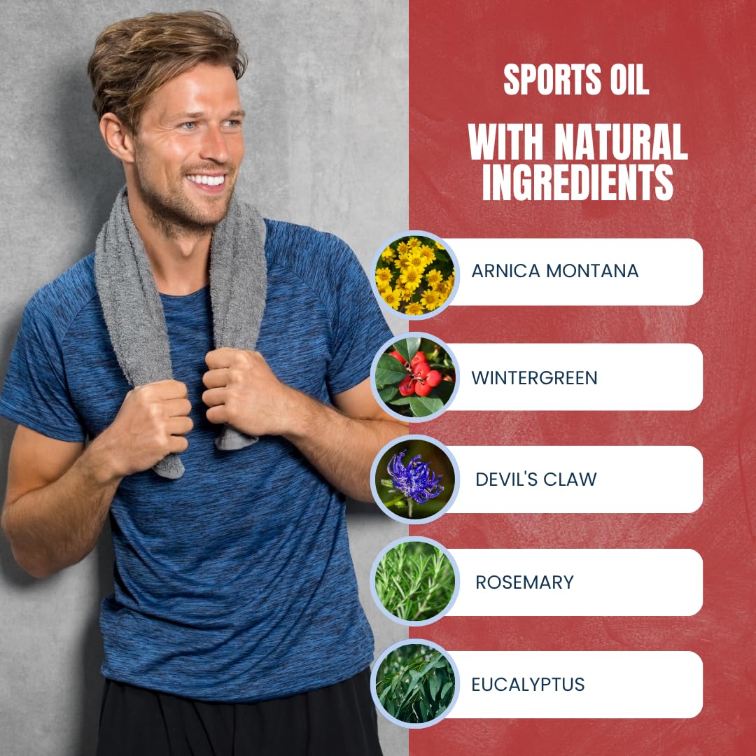 QKnatur - Olej do Sportów Mięśniowych (250 ml). Kombinacja olejków naturalnego pochodzenia do masażu mięśni - zawiera arnikę, Wintergreen i diabelski pazur