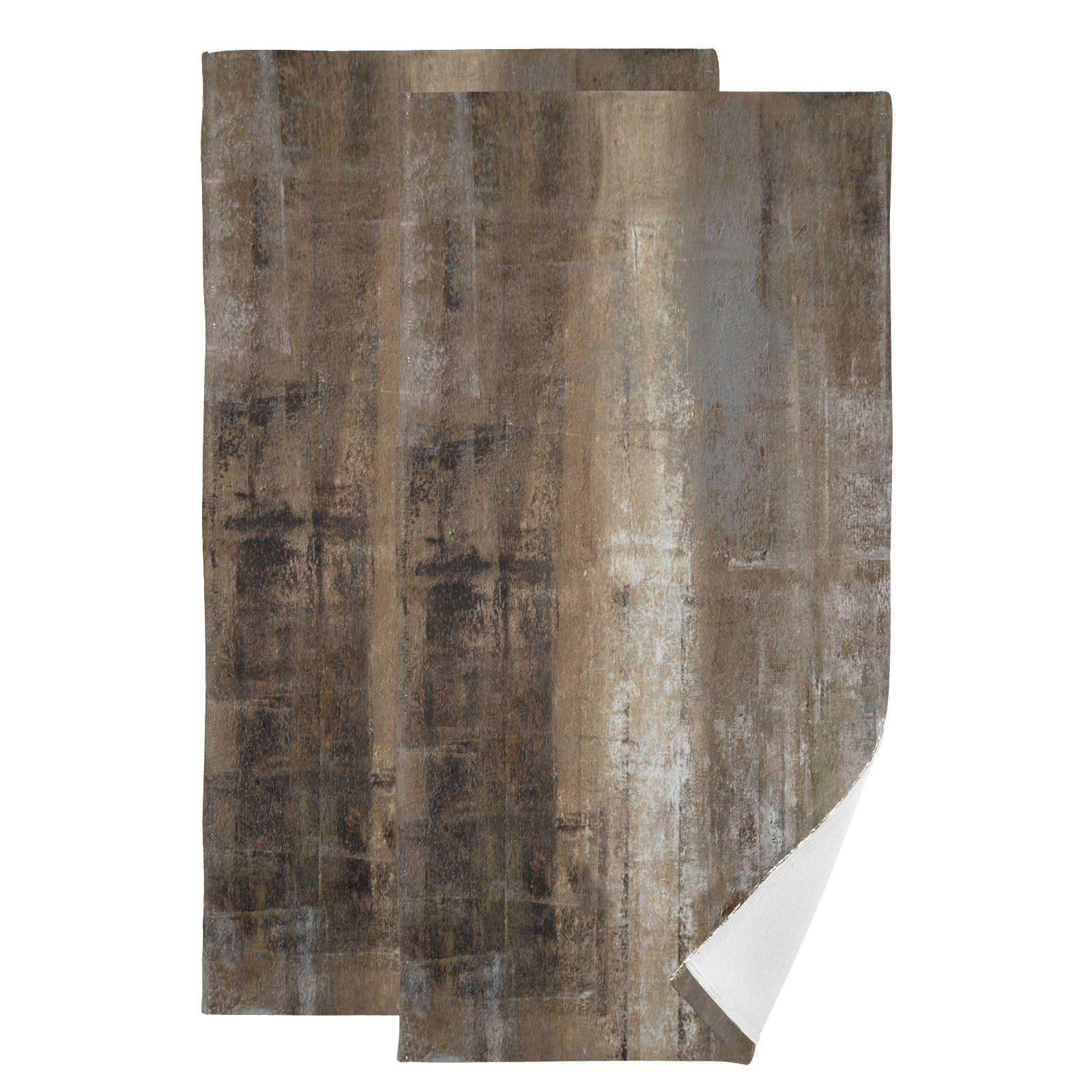 AIYOOLER Grey Burn Brown Abstract Hand Towels for Bathroom Set of 2 Soft Absorbent Vintage Modern Art Painting Bath Towels Decorative Kitchen Dish