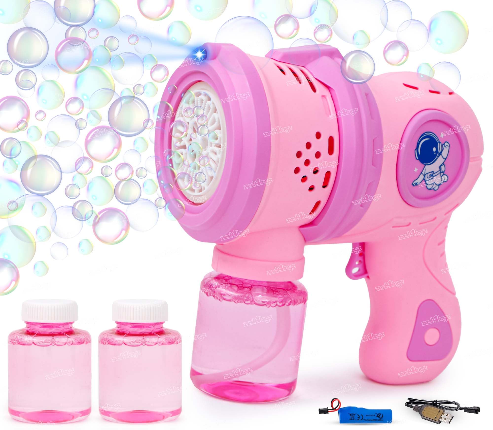 Zest 4 Toyz Bubble Gun for Kids Bubble Machine Automatic Space Bubble Blower with Led Light & Rechargeable Battery Bubble Maker for Girls Boys - Pink