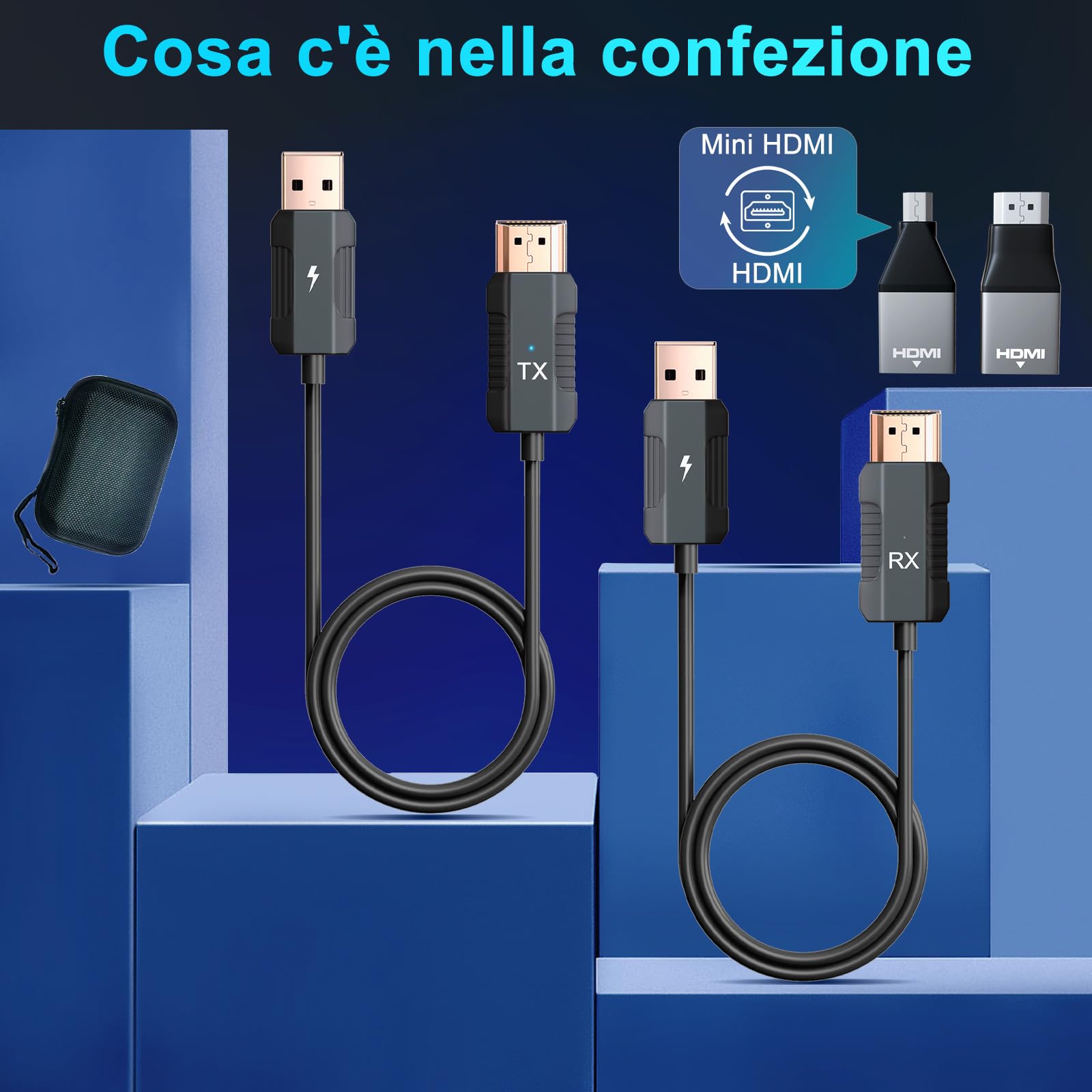LXJADAP HDMI Wireless Trasmettitore e Ricevitore, Decodifica 4K Uscita 1080P, Cavo HDMI Senza Fili Portata 165FT/50M, 2,4 G e 5G Streaming Video/Audio/File da Laptop, PC a Monitor/TV/Proiettore, Nero