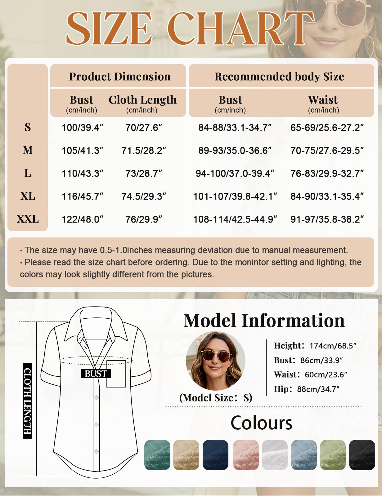 Bluzka damska na lato, elegancka, dekolt w serek, na guziki, na co dzień, bawełna, krótki rękaw, bluzka koszulowa, basic, revers, koszula, topy, tunika, topy