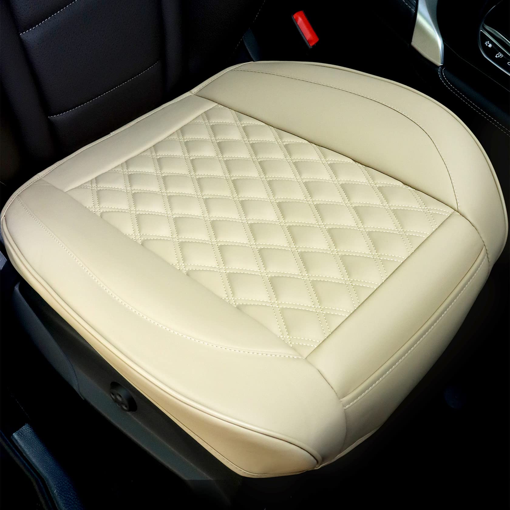 Cusaota 2 Piece Car Seat Covers Protectors for Front Seat Bottoms, Luxury PU Leather Car Interior Seat Cushion Pad Mat, Compatible with 90% Vehicles (Sedan SUV Truck Jeep) (Beige-2PCS)