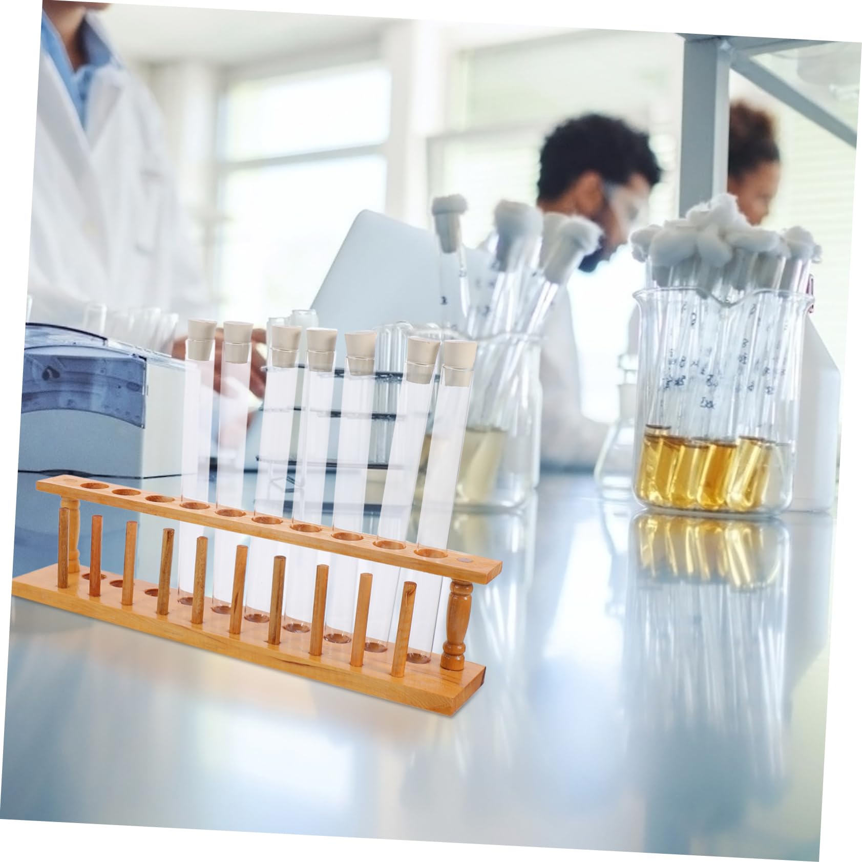 Set di Provette in Vetro con Tappi e Portaprovette in Legno per Esperimenti Scientifici Laboratorio e Attività Creative, Spazzola per Pulizia Inclusa