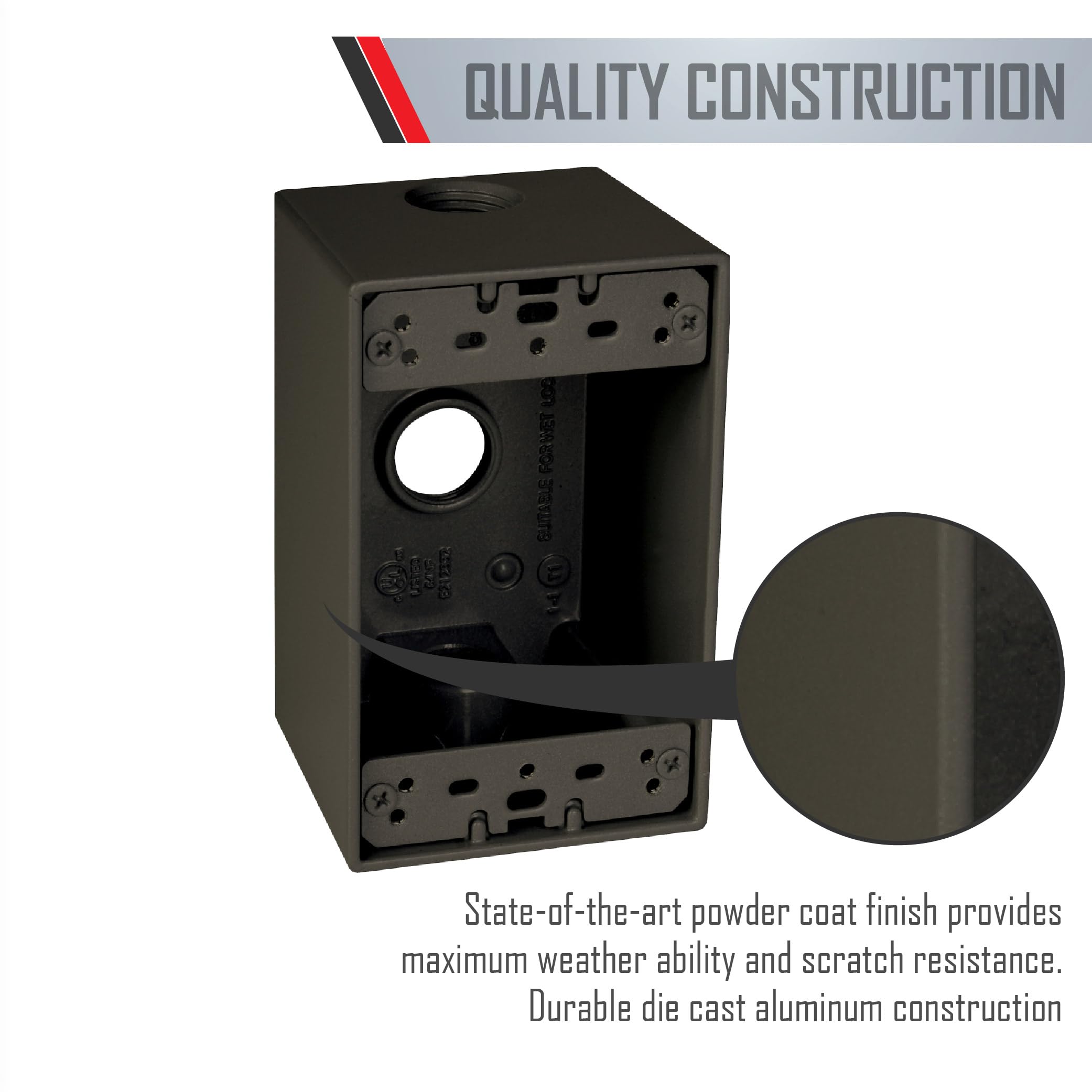 TayMac SD350Z Weatherproof Box, 1-Gang, (3) 1/2-Inch Outlets, Deep, Bronze — Amazon image 5