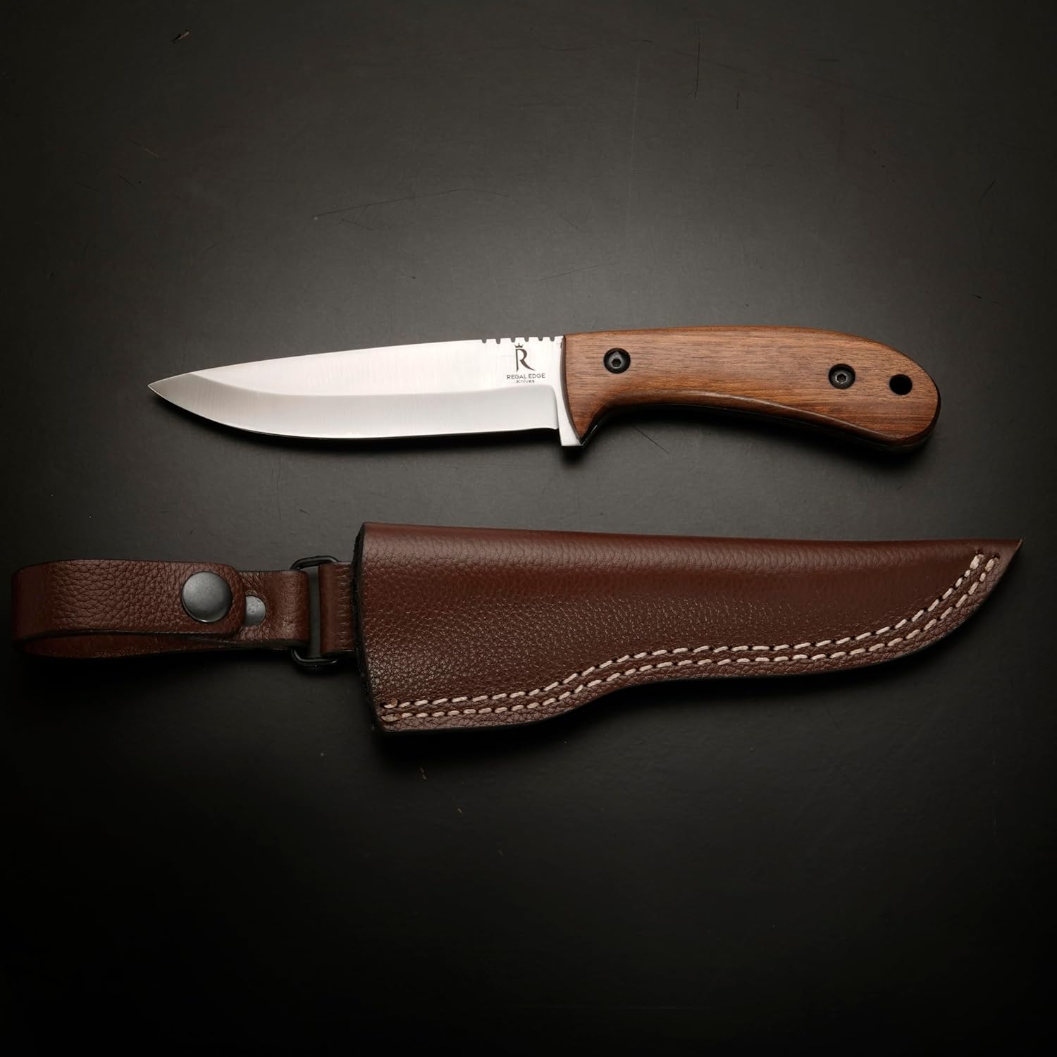 Bushcraft Knife - 9-Inch Scandi EDC Knife, S30V Steel And Walnut Wood Handle Full Tang Fixed Blade with Premium Leather Sheath - For Camping, Hunting, Survival and Outdoor Use - Gifts For Men