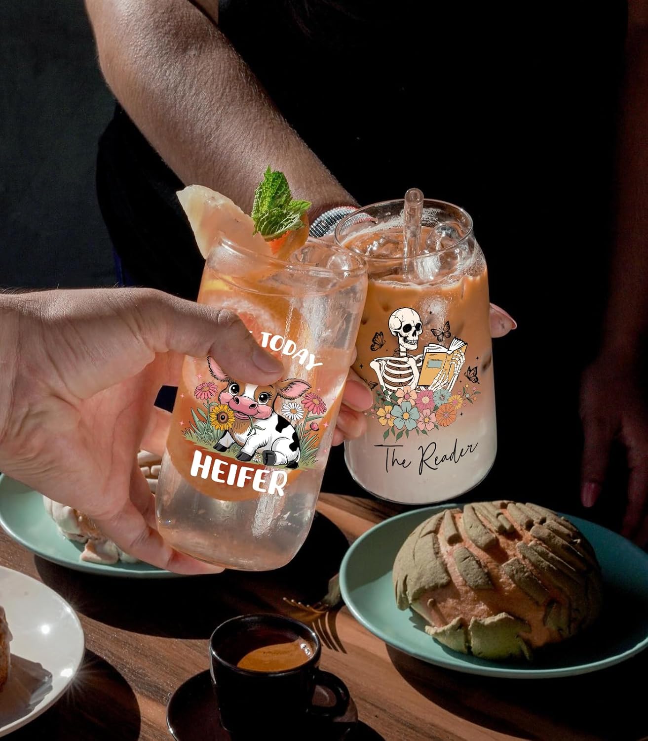 Book Lovers Gifts,Skull Bookish Women Book Themed Readers Accessories,Librarians,Bookaholics Christmas Birthday Gifts For Best Friend,16 oz Glass Cups with Lids and Straws - Image 5