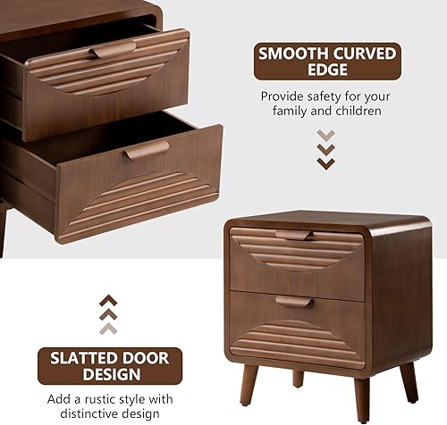 Miniatura 75 de COSIEST Mesita de noche, mesa auxiliar rústica con 3 cajones, mesita de noche de madera vintage con patas sólidas, mesa auxiliar moderna para Patrón