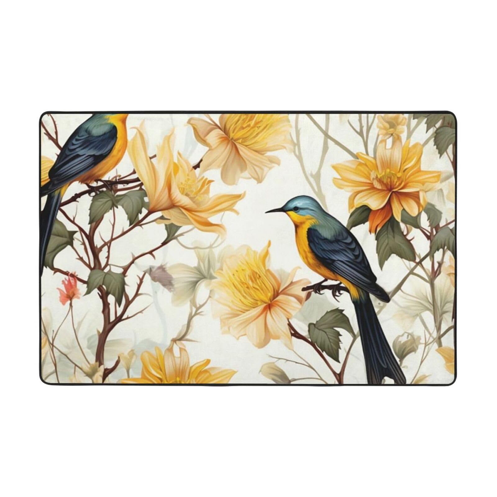 Tapis en peluche douce 61x91 cm avec motif floral jaune et finition antidérapante