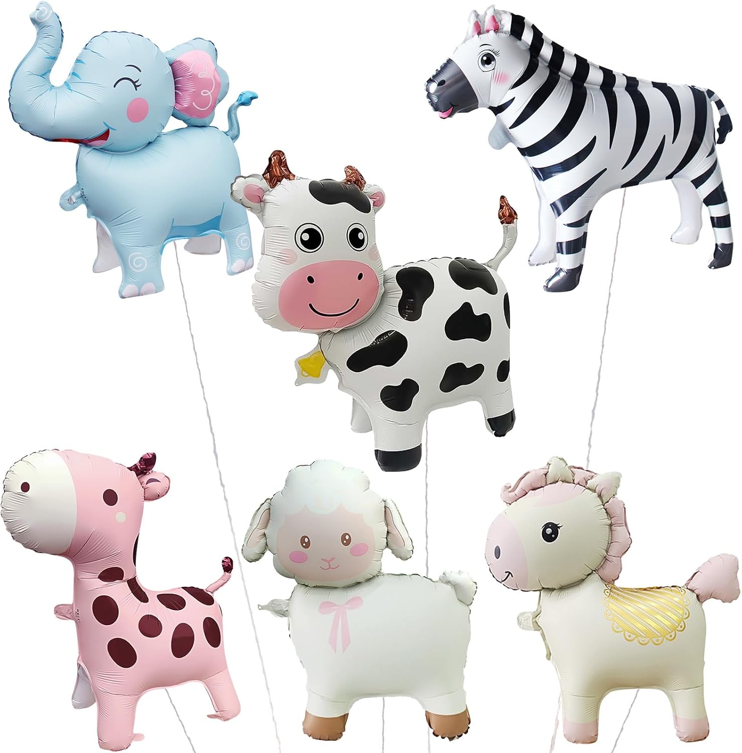 Self-Sealing Jungle Foil Balloons, 6 Giant Zoo Animal Party Decor