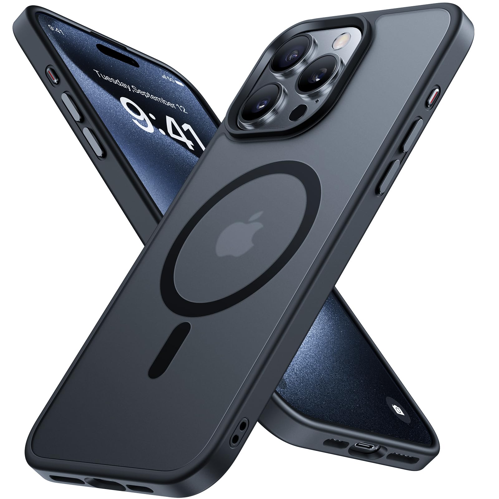Miracase Magnetic for iPhone 15 Pro Case [Compatible with MagSafe] Military-Grade Protection, Anti-Fingerprint, Translucent Matte Slim Phone Case for iPhone 15 Pro 6.1" - Black