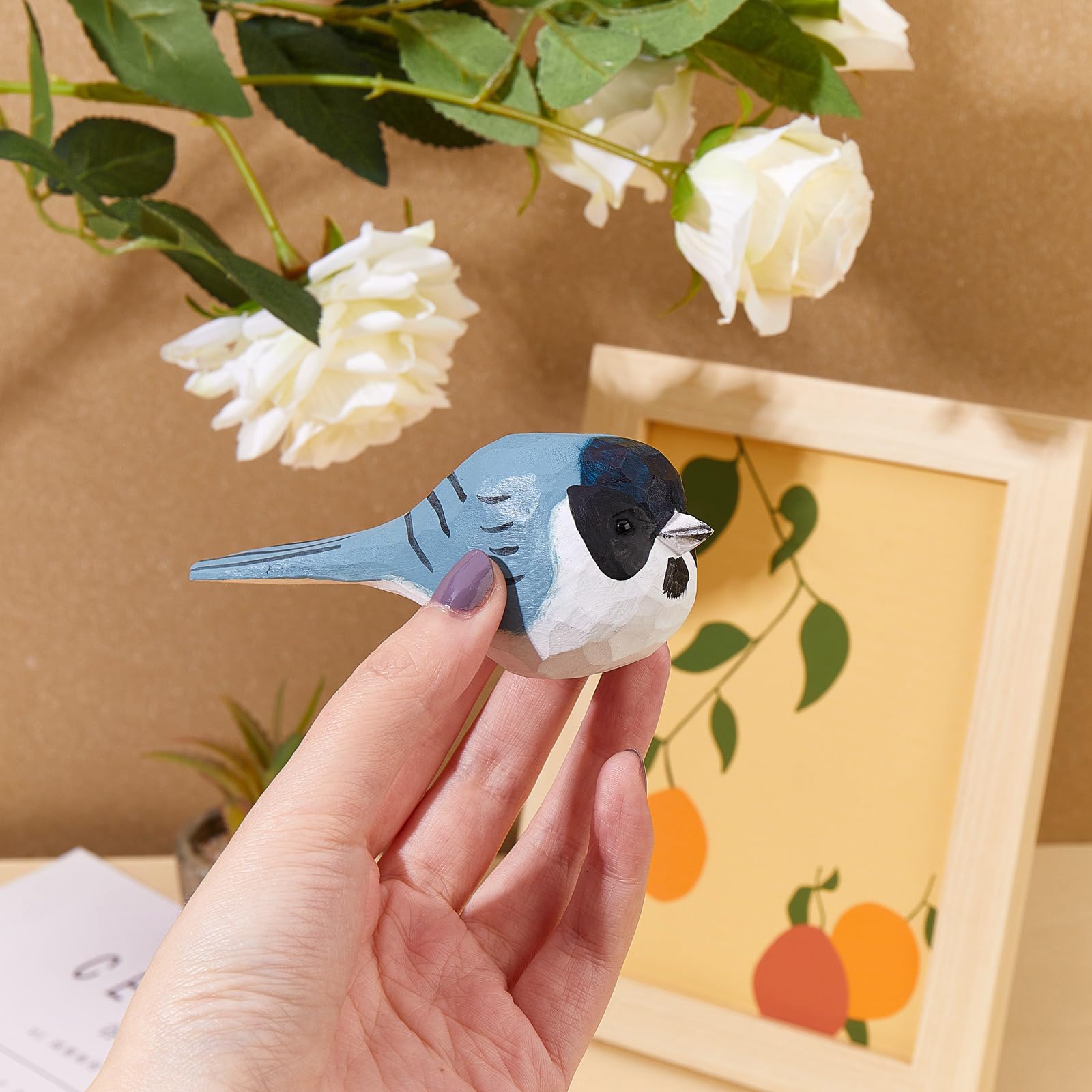 WEWAYSMILE Hand Carved Wooden Bird Figurine, Painted Statue - Image 3