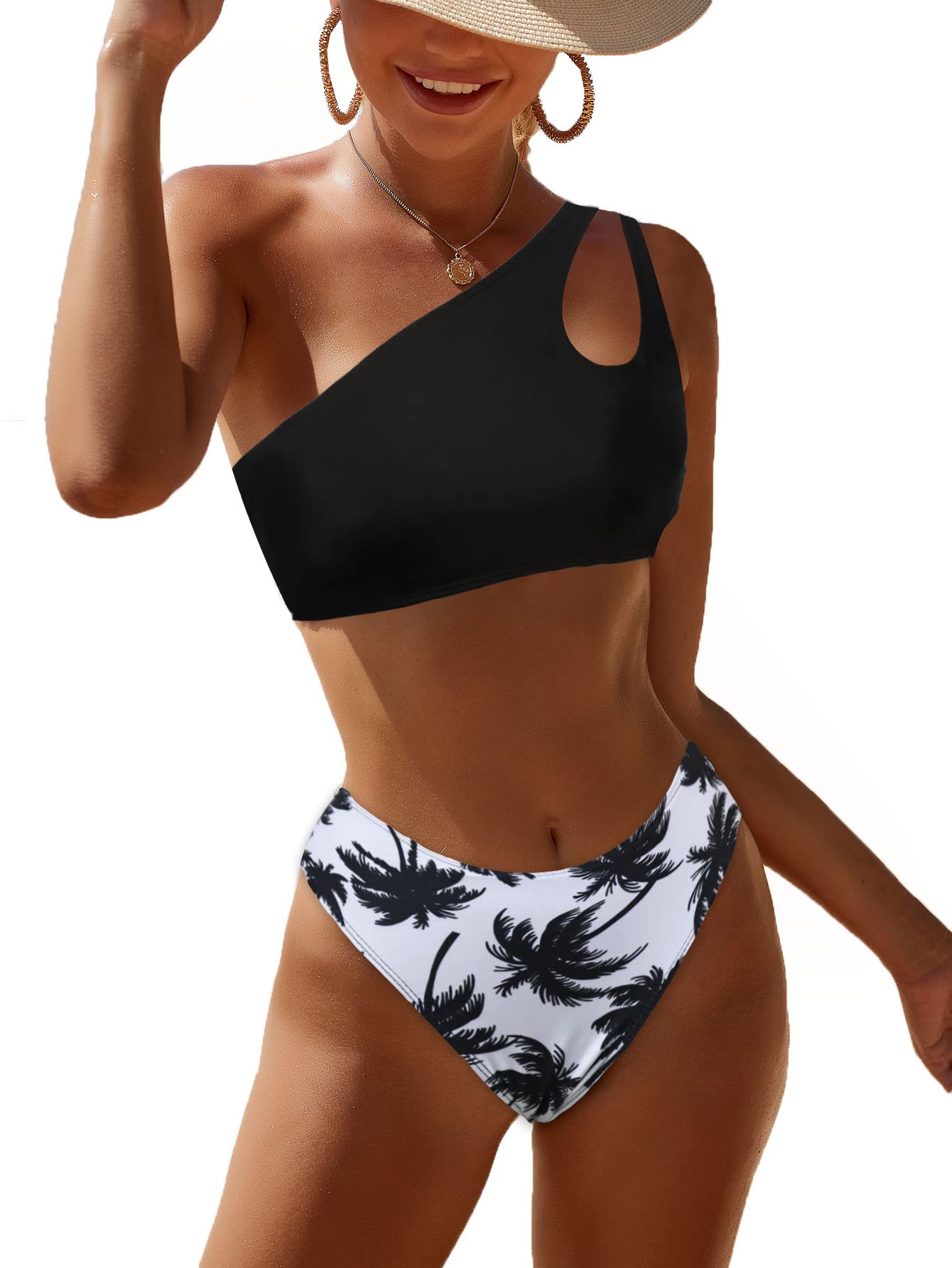 JFAN Traje de Baño Mujer Conjunto de Bikini Un Hombro Trajes de Baño Ahuecados Bañador Atractivo de Dos Piezas