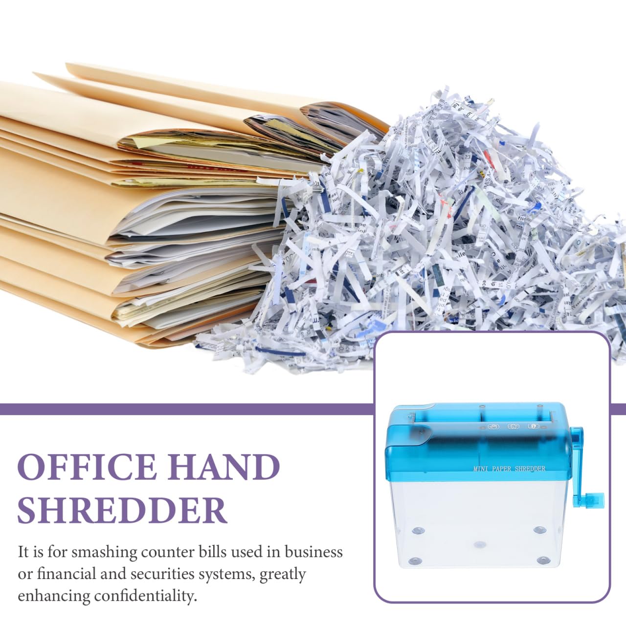 Angoily Broyeur Papier Manuel Portable Déchiqueteuse De Papier Manuelle pour Bureau Mini Shredder pour Documents Confidentiels Accessoire De Bureau Pratique pour Maison École Entreprise