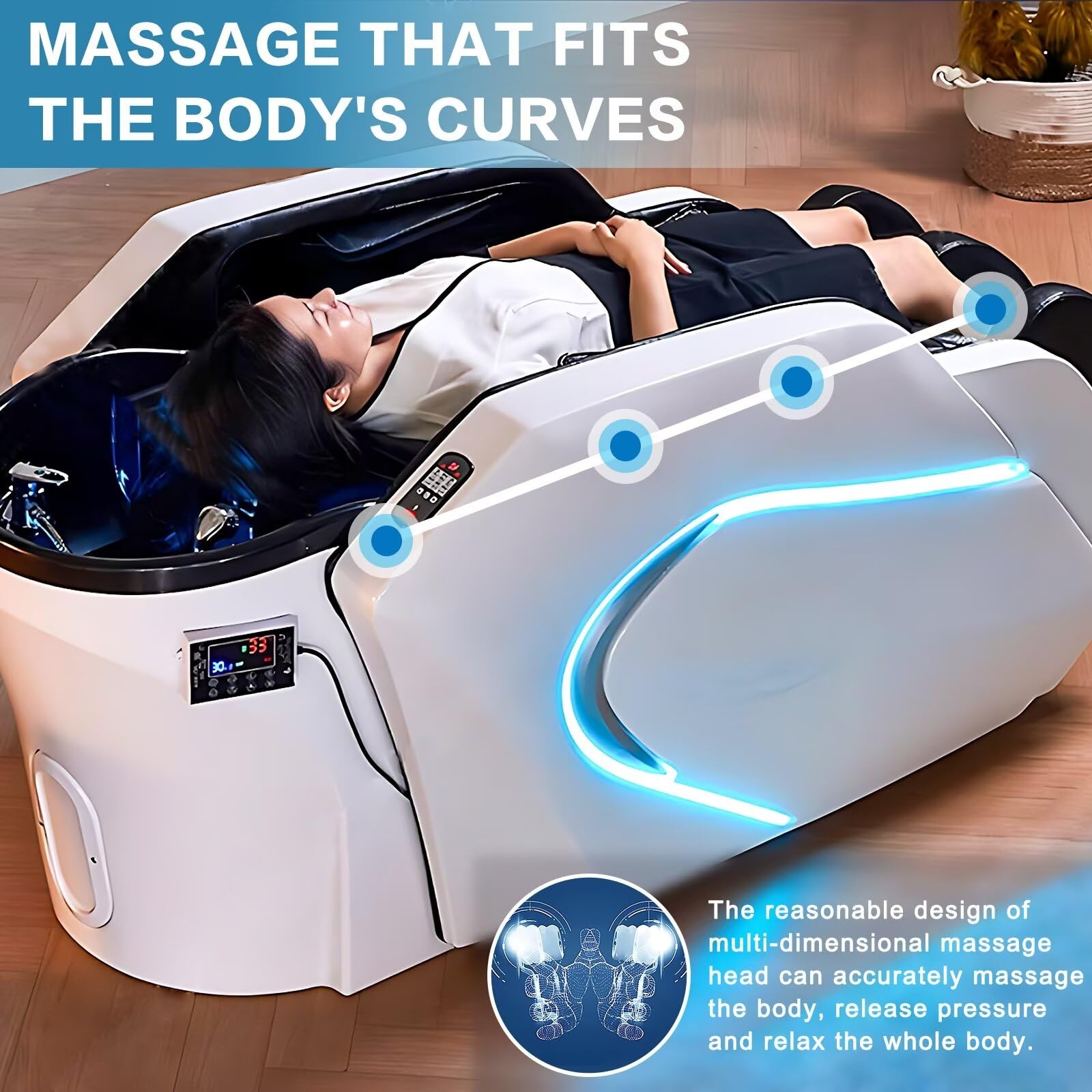 Professionelle Kopf-Spa-Shampooliege, Multifunktionale Massageliege mit Ambientebeleuchtung, Wasserkreislauf, Begasung, Ganzkörpermassage, Einzigartiges Design, Salon-Spa-Ausstattung