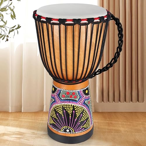 Vista 25 de lotmusic Tambor africano de Djembe, estándar 8" tambor cosido paño azul del Congo, tambor profesional del bongo con la cabeza de tambor de piel