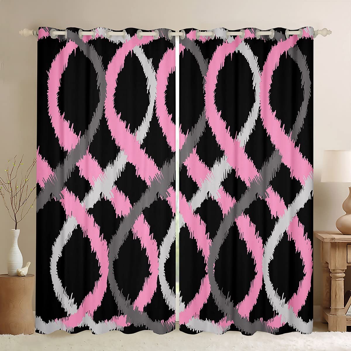 Homemissing Geometric Two-Tone Waves Blackout Curtains Purple and Black Window Curtains Swirl Darkening Dreapes Retro Stripe Line Art Window Treatments Modern Abstract Art W66*L90 — image 1