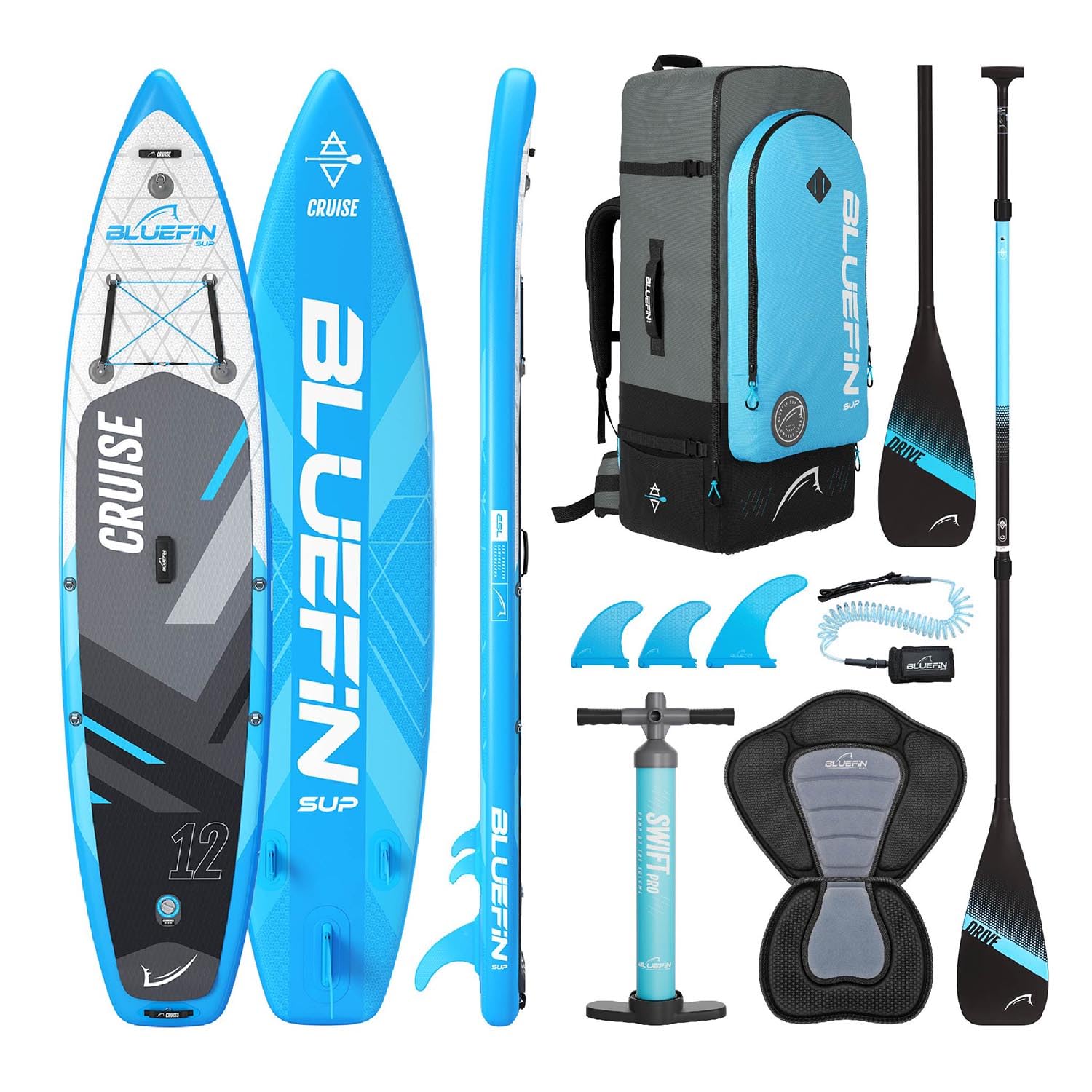 Bluefin Cruise Premium Stand Up Paddle Set | Paddleboard Inflable para Adultos | Paquete Sup con Mochila, Paleta de Fibra de Vidrio y Bomba | Garantía de 5 Años