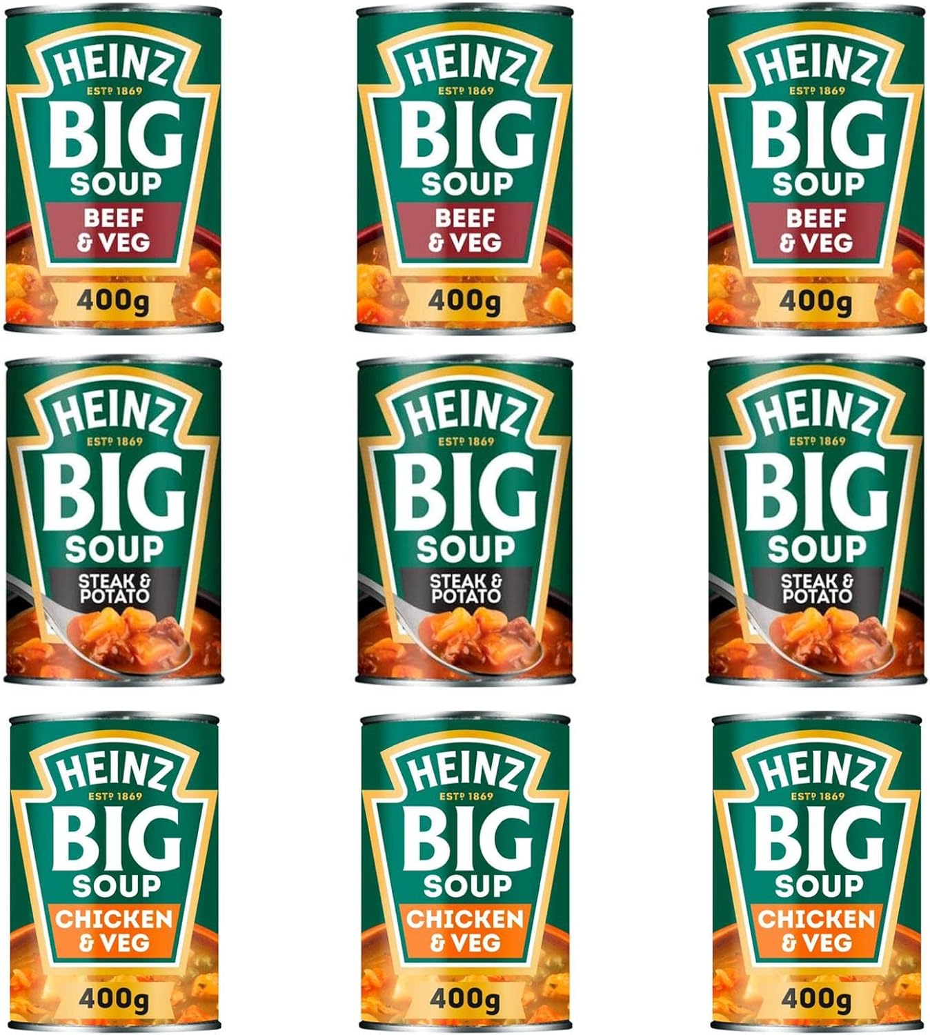 Heinz Big Soup Bundle Bundle 9 x Tins (400g) Beef & Veg, Steak