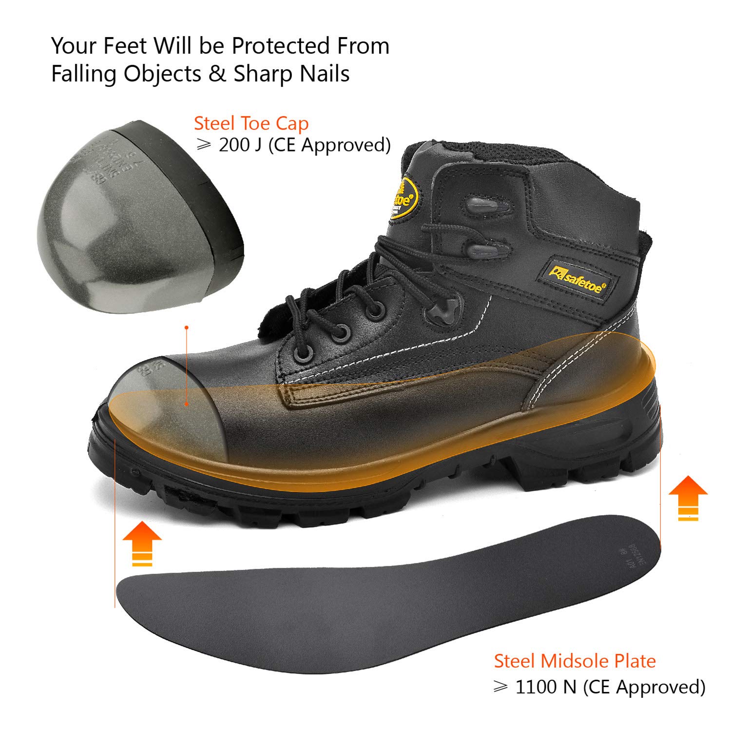 SAFEYEAR Botas de Trabajo Hombres con Puntera de Acero,Zapatos de Seguridad para Mujeres S3 M-8356BN (Negro, EU 45)