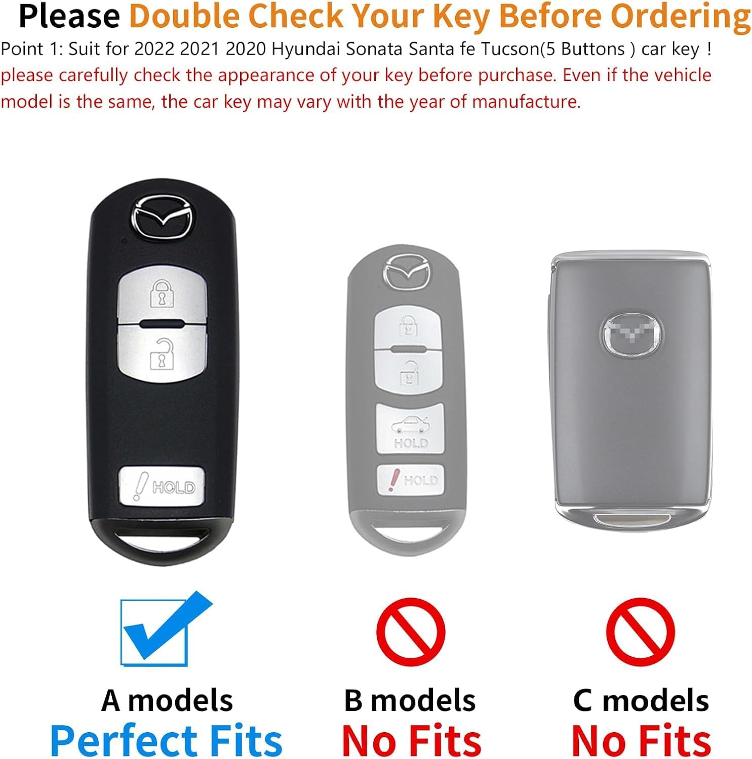 Car Key Fob Case for Mazda 6 CX-5 CX-30 CX-9 Mazda 3 Mazda 3 Hatchback 2019-20224 Buttons Car key,(3 Button),Style A: Black